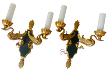 Load image into Gallery viewer, Vintage PAIR French Empire Wall Light Sconce RARE 2 Light Swans Bronze 1950 #2