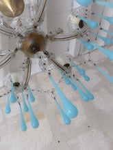 Load image into Gallery viewer, 1950 Vintage Venetian Chandelier Aqua Blue Opaline Drops MURANO 6 lights Ceiling