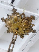 Load image into Gallery viewer, Antique French Ceiling 19TH Chandelier Gilded Bronze Brass Cut Glass Shade