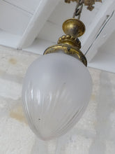 Load image into Gallery viewer, Antique French Ceiling 19TH Chandelier Gilded Bronze Brass Cut Glass Shade