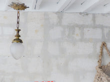 Load image into Gallery viewer, Antique French Ceiling 19TH Chandelier Gilded Bronze Brass Cut Glass Shade