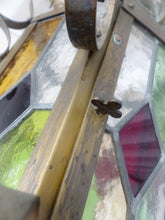 Load image into Gallery viewer, Large Antique French Lantern Gothic Castle Brass 1870 Chandelier Stained Glass