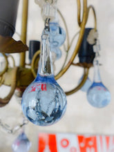 Load image into Gallery viewer, Vintage Chandelier Deep Blue Drops Glass Prisms Beads Italian Gilded 1950