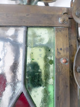 Load image into Gallery viewer, Large Antique French Lantern Gothic Castle Brass 1870 Chandelier Stained Glass