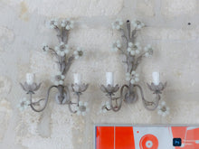Load image into Gallery viewer, MURANO 1980 Vintage PAIR Wall Light White Opaline Drops Flowers Bead Chandelier