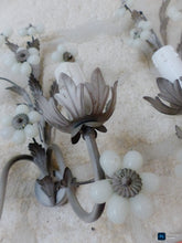 Load image into Gallery viewer, MURANO 1980 Vintage PAIR Wall Light White Opaline Drops Flowers Bead Chandelier