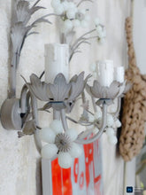 Load image into Gallery viewer, MURANO 1980 Vintage PAIR Wall Light White Opaline Drops Flowers Bead Chandelier