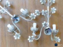 Load image into Gallery viewer, MURANO 1980 Vintage PAIR Wall Light White Opaline Drops Flowers Bead Chandelier