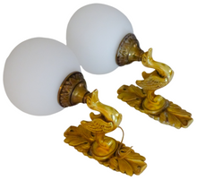 Load image into Gallery viewer, Antique PAIR French Empire Wall Light Opaline Shades Swan Bronze 1920 PETITOT