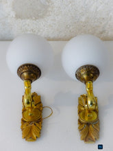 Load image into Gallery viewer, Antique PAIR French Empire Wall Light Opaline Shades Swan Bronze 1920 PETITOT