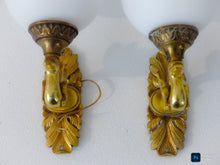Load image into Gallery viewer, Antique PAIR French Empire Wall Light Opaline Shades Swan Bronze 1920 PETITOT