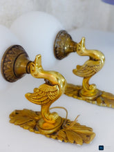 Load image into Gallery viewer, Antique PAIR French Empire Wall Light Opaline Shades Swan Bronze 1920 PETITOT