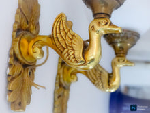 Load image into Gallery viewer, Antique PAIR French Empire Wall Light Opaline Shades Swan Bronze 1920 PETITOT