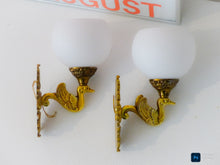 Load image into Gallery viewer, Antique PAIR French Empire Wall Light Opaline Shades Swan Bronze 1920 PETITOT