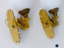 Load image into Gallery viewer, Antique PAIR French Empire Wall Light Opaline Shades Swan Bronze 1920 PETITOT