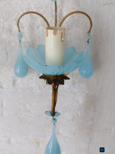 Load image into Gallery viewer, 1930 MURANO Antique PAIR Wall Light Aqua Blue Opaline Drops Cup Bead Sconce rare