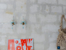 Load image into Gallery viewer, 1930 MURANO Antique PAIR Wall Light Aqua Blue Opaline Drops Cup Bead Sconce rare
