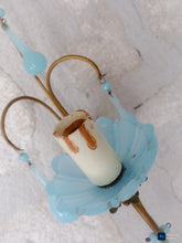 Load image into Gallery viewer, 1930 MURANO Antique PAIR Wall Light Aqua Blue Opaline Drops Cup Bead Sconce rare