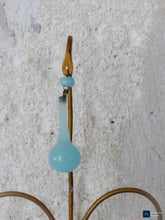 Load image into Gallery viewer, 1930 MURANO Antique PAIR Wall Light Aqua Blue Opaline Drops Cup Bead Sconce rare