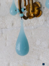 Load image into Gallery viewer, 1930 MURANO Antique PAIR Wall Light Aqua Blue Opaline Drops Cup Bead Sconce rare