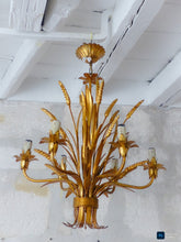 Load image into Gallery viewer, Gorgeous Gilded Chandelier Ceiling 70's Hollywood Regency Mid Century Wheat KOGL