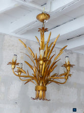 Load image into Gallery viewer, Gorgeous Gilded Chandelier Ceiling 70's Hollywood Regency Mid Century Wheat KOGL