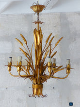Load image into Gallery viewer, Gorgeous Gilded Chandelier Ceiling 70's Hollywood Regency Mid Century Wheat KOGL
