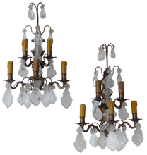 Load image into Gallery viewer, BACCARAT 19TH Gorgeous PAIR Wall Light Clear Crystal Drop Sconces 5 Fires RARE