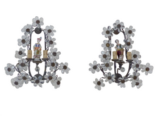 Load image into Gallery viewer, Gorgeous Antique PAIR Wall Light Clear Prisms Flowers Sconces Porcelain Figurine