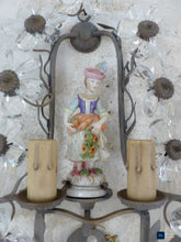 Load image into Gallery viewer, Gorgeous Antique PAIR Wall Light Clear Prisms Flowers Sconces Porcelain Figurine
