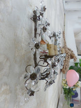 Load image into Gallery viewer, Gorgeous Antique PAIR Wall Light Clear Prisms Flowers Sconces Porcelain Figurine