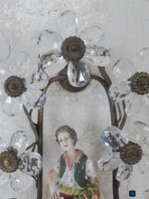 Load image into Gallery viewer, Gorgeous Antique PAIR Wall Light Clear Prisms Flowers Sconces Porcelain Figurine