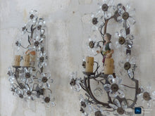 Load image into Gallery viewer, Gorgeous Antique PAIR Wall Light Clear Prisms Flowers Sconces Porcelain Figurine