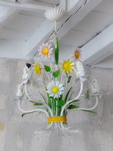 Load image into Gallery viewer, Charming Florentine Chandelier Painted Metal Tole Flowers 80's Italian Ceiling
