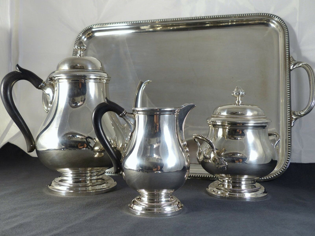 Perles Vintage Coffee Tea set 3 pieces French Hallmarks Silverplated Pearls MINT