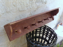 Load image into Gallery viewer, Gorgeous Primitive Antique FRENCH Wooden Coat Hat Rack 6 Turned Wood Knobs Red