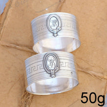 Load image into Gallery viewer, PAIR Antique French Sterling Silver Napkin Ring Highly Guilloche Style Cartouche