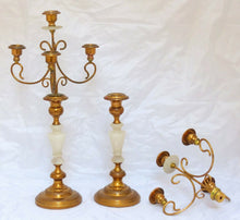 Load image into Gallery viewer, Gorgeous Vintage Pair French Antique Candlestick Brass Marble Candelabra 1900
