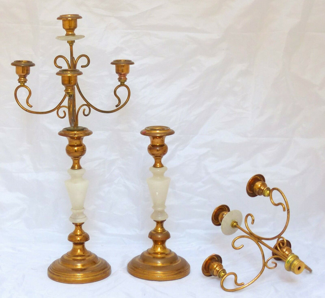 Gorgeous Vintage Pair French Antique Candlestick Brass Marble Candelabra 1900