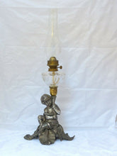 Load image into Gallery viewer, Superb Antique French Oil Lamp Figural Cherub Complete 19TH Silverplated
