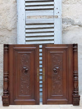 Load image into Gallery viewer, Pair Antique French Hand Carved Solid Wood Doors Panels Gothic Chimera Salvage