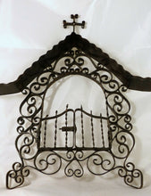 Load image into Gallery viewer, FANTASTIC VINTAGE CHURCH CEMETERY FACADE FRONTSIDE METAL FRAME CROSS Miniature