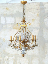 Load image into Gallery viewer, Excpt. MAISON BAGUES French Mid-Century Gilt Iron Floral Lyre Chandelier Chinese