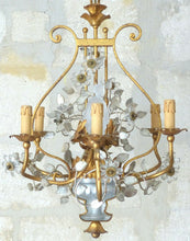 Load image into Gallery viewer, Excpt. MAISON BAGUES French Mid-Century Gilt Iron Floral Lyre Chandelier Chinese