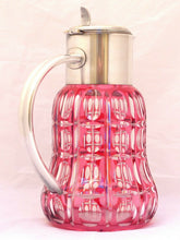 Load image into Gallery viewer, SAINT ST LOUIS Huge Water Jug Pitcher RUBY Cut Crystal Silver Plate Antique 19TH