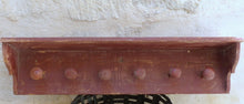 Load image into Gallery viewer, Gorgeous Primitive Antique FRENCH Wooden Coat Hat Rack 6 Turned Wood Knobs Red