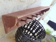 Load image into Gallery viewer, Gorgeous Primitive Antique FRENCH Wooden Coat Hat Rack 6 Turned Wood Knobs Red