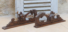Load image into Gallery viewer, Pair Antique French Hand Carved Solid Wood Trim Parts Gothic Chimera Salvage