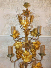 Load image into Gallery viewer, Large Antique FRENCH Pair Gilded Brass Wall Light Sconces with grapes vine 19TH