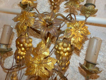 Load image into Gallery viewer, Large Antique FRENCH Pair Gilded Brass Wall Light Sconces with grapes vine 19TH